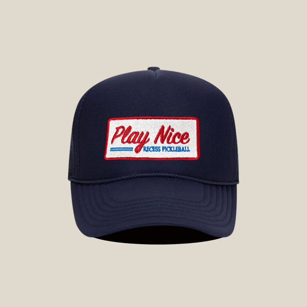Recess Pickleball Hats Play Nice Trucker Hat · Navy